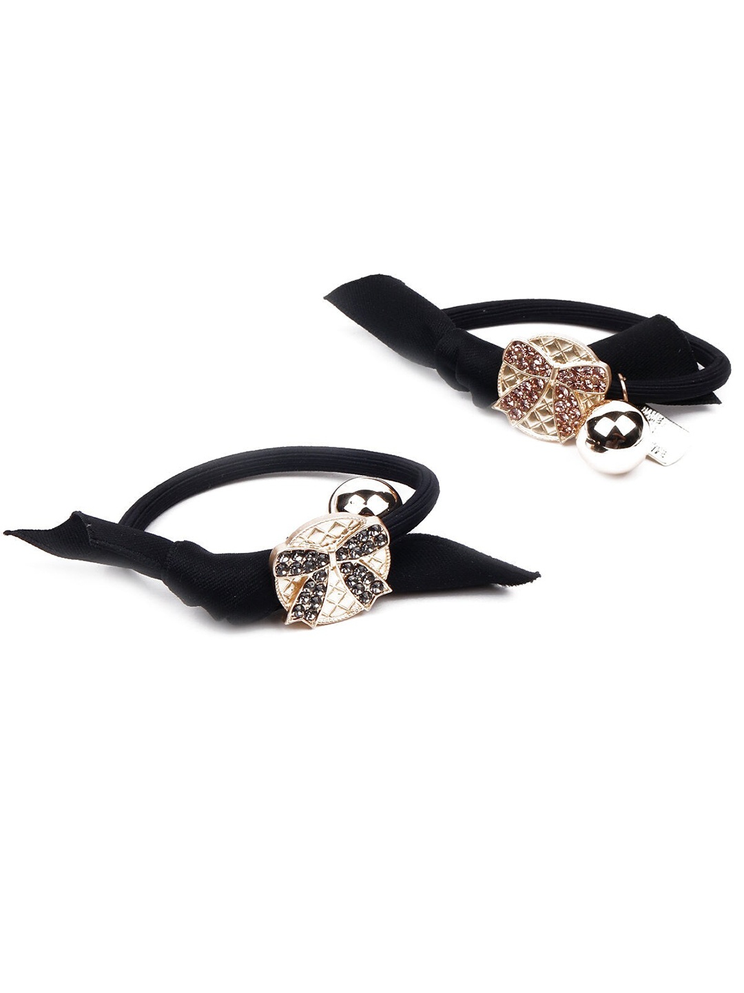 

ODETTE Women Set of 2 Black & Gold-Toned Beaded Hairbands