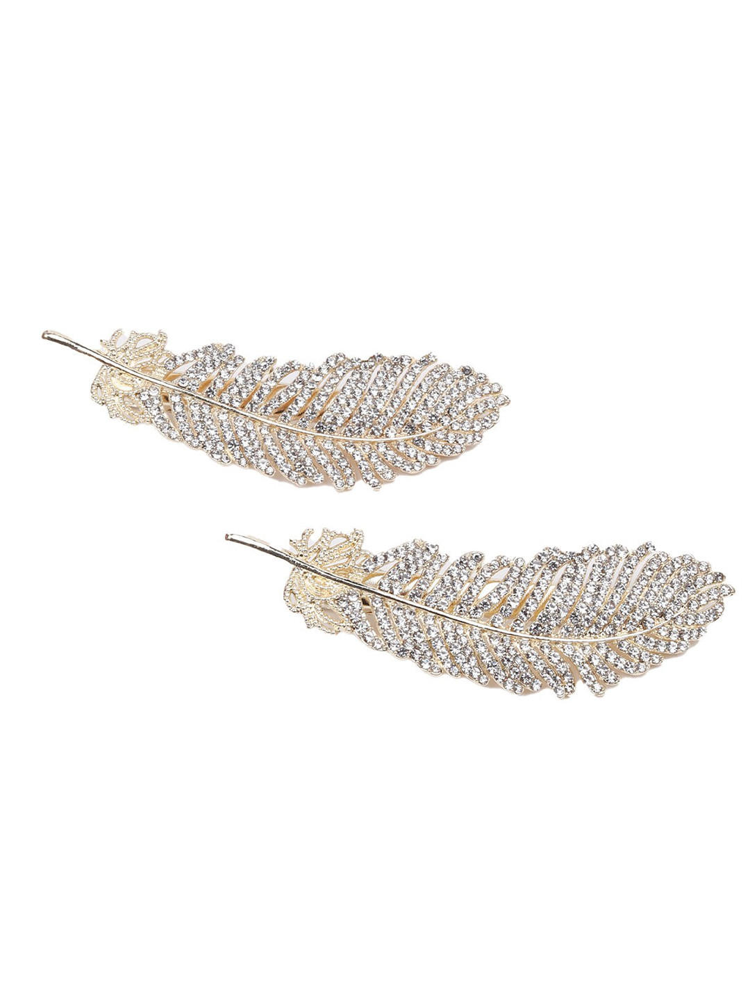 

ODETTE Women Set of 2 Gold-Toned & White Embellished Alligator Hair Clips