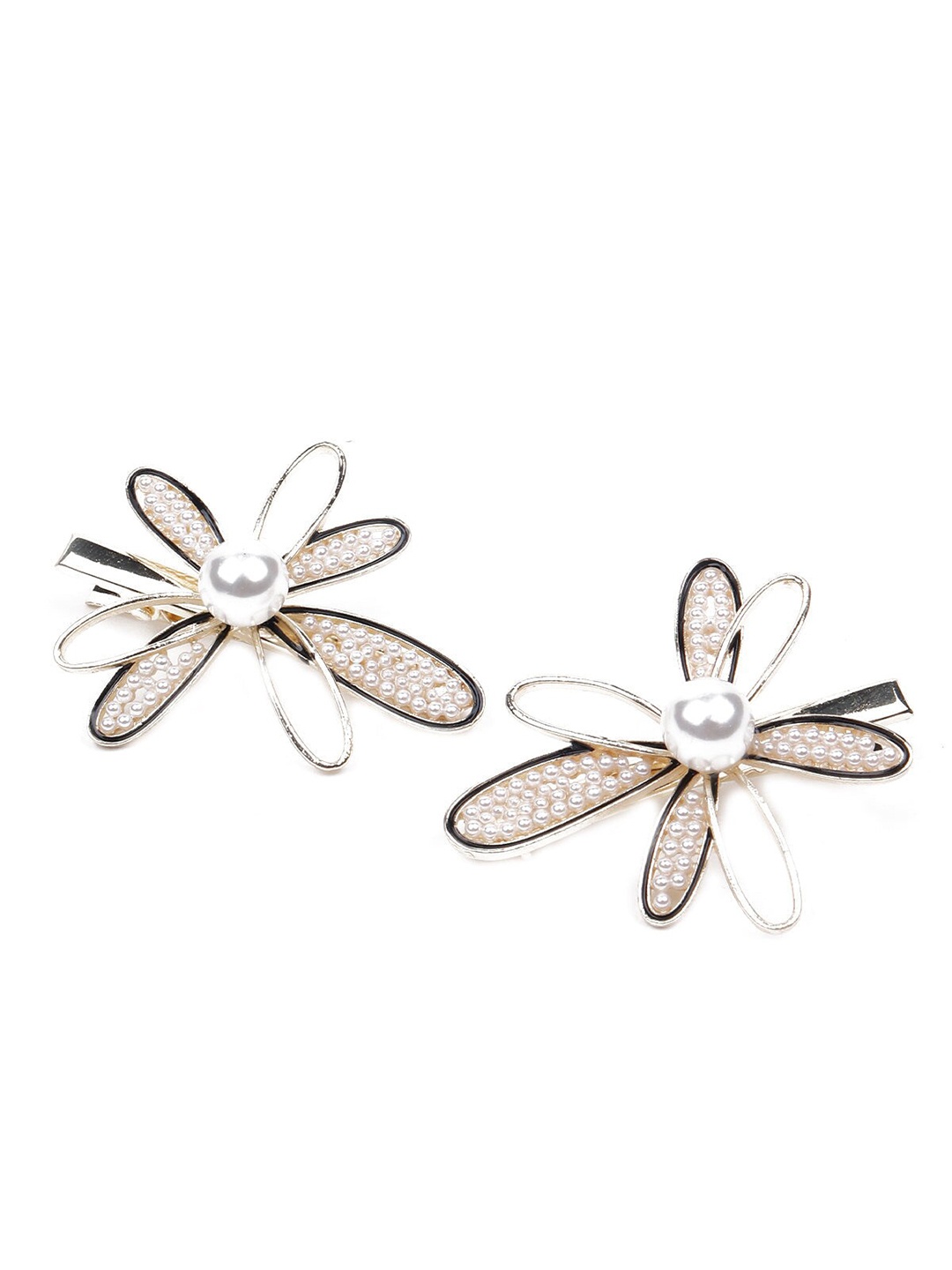 

ODETTE Women Gold-Toned & White Embellished Alligator Hair Clip