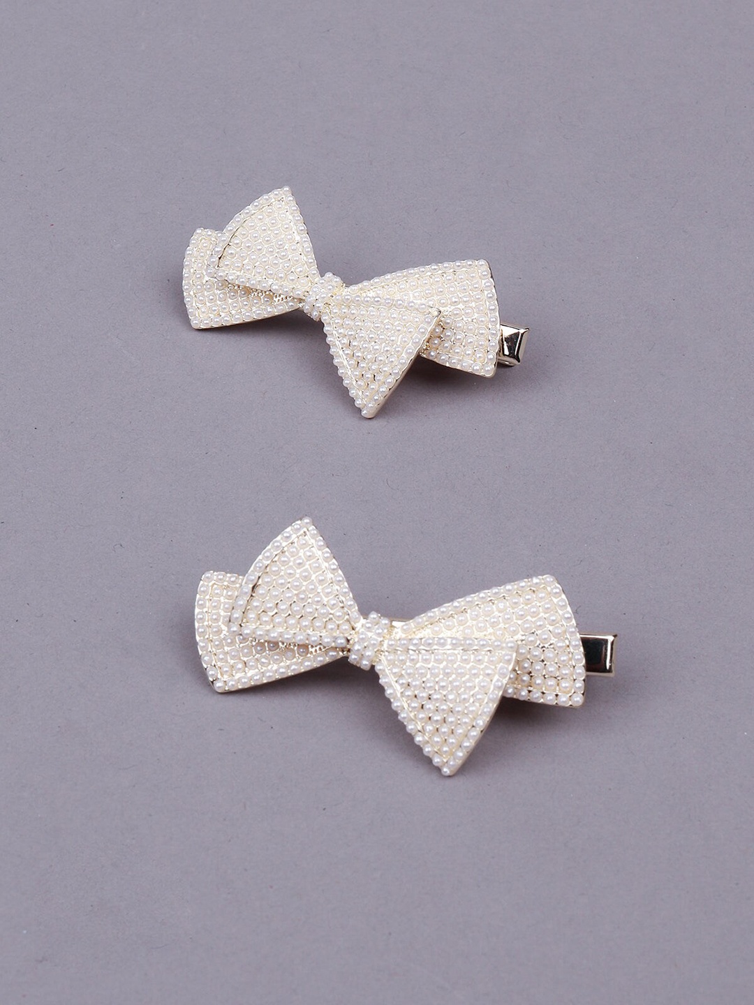 

ODETTE Women White Set of 2 Embellished Alligator Hair Clip