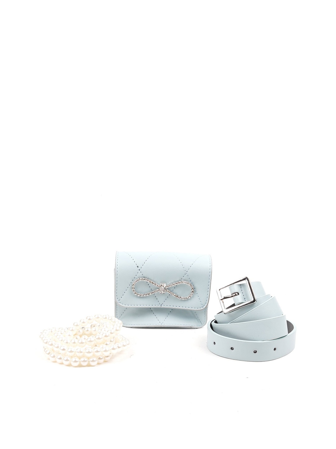 

ODETTE Blue Embellished Leather Structured Handheld Bag