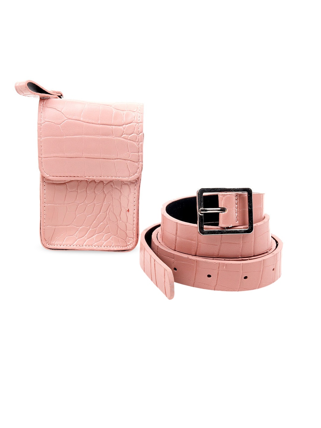 

ODETTE Pink Textured Leather Structured Waist Pouch, Peach