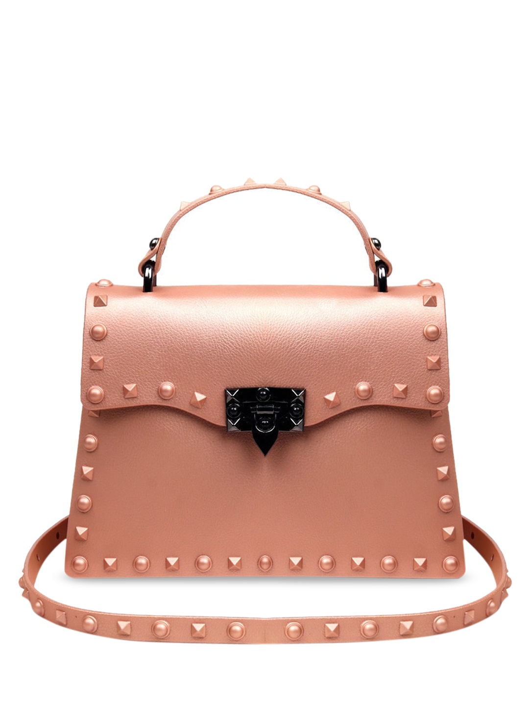 

ODETTE Beige Embellished Structured Satchel