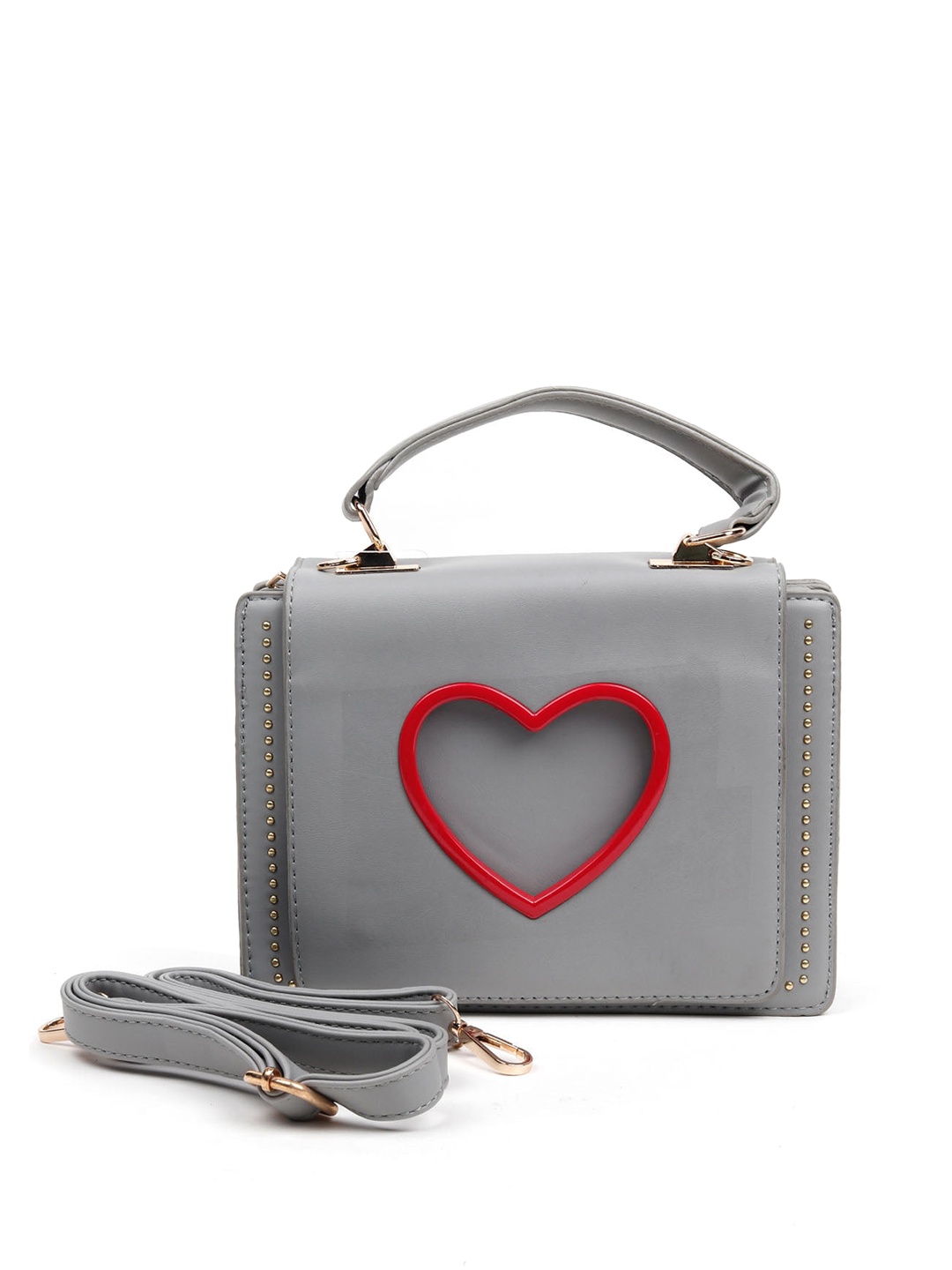 

ODETTE Grey Structured Satchel with Cut Work