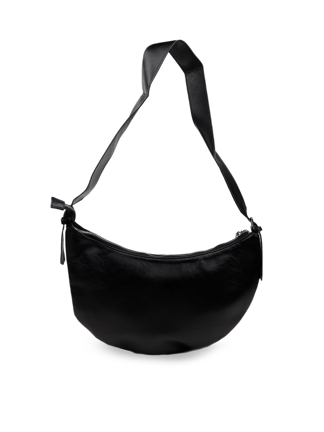 

ODETTE Black Half Moon Hobo Bag with Tasselled