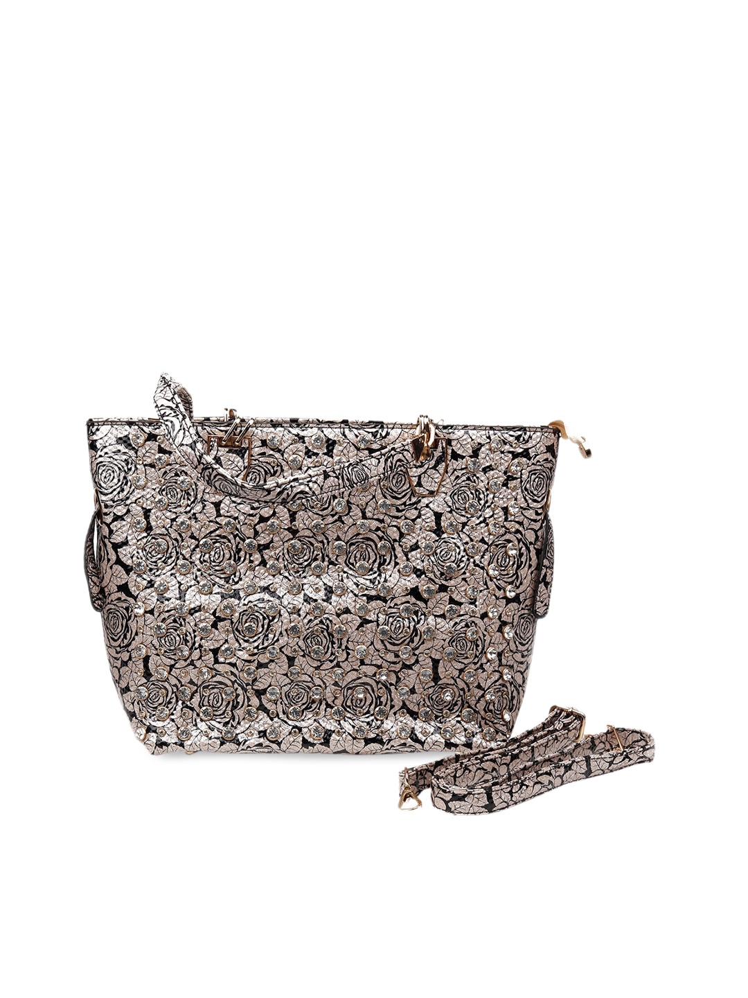 

ODETTE Rose Gold Floral Embellished Swagger Shoulder Bag