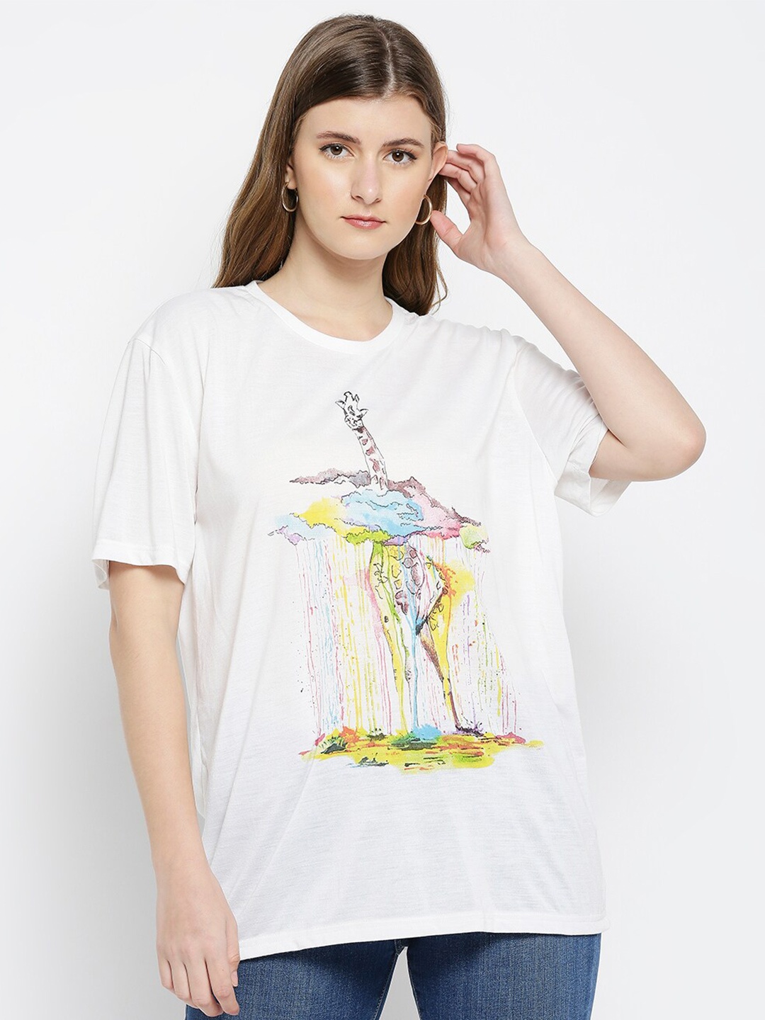 

aaliya Women White Printed T-shirt