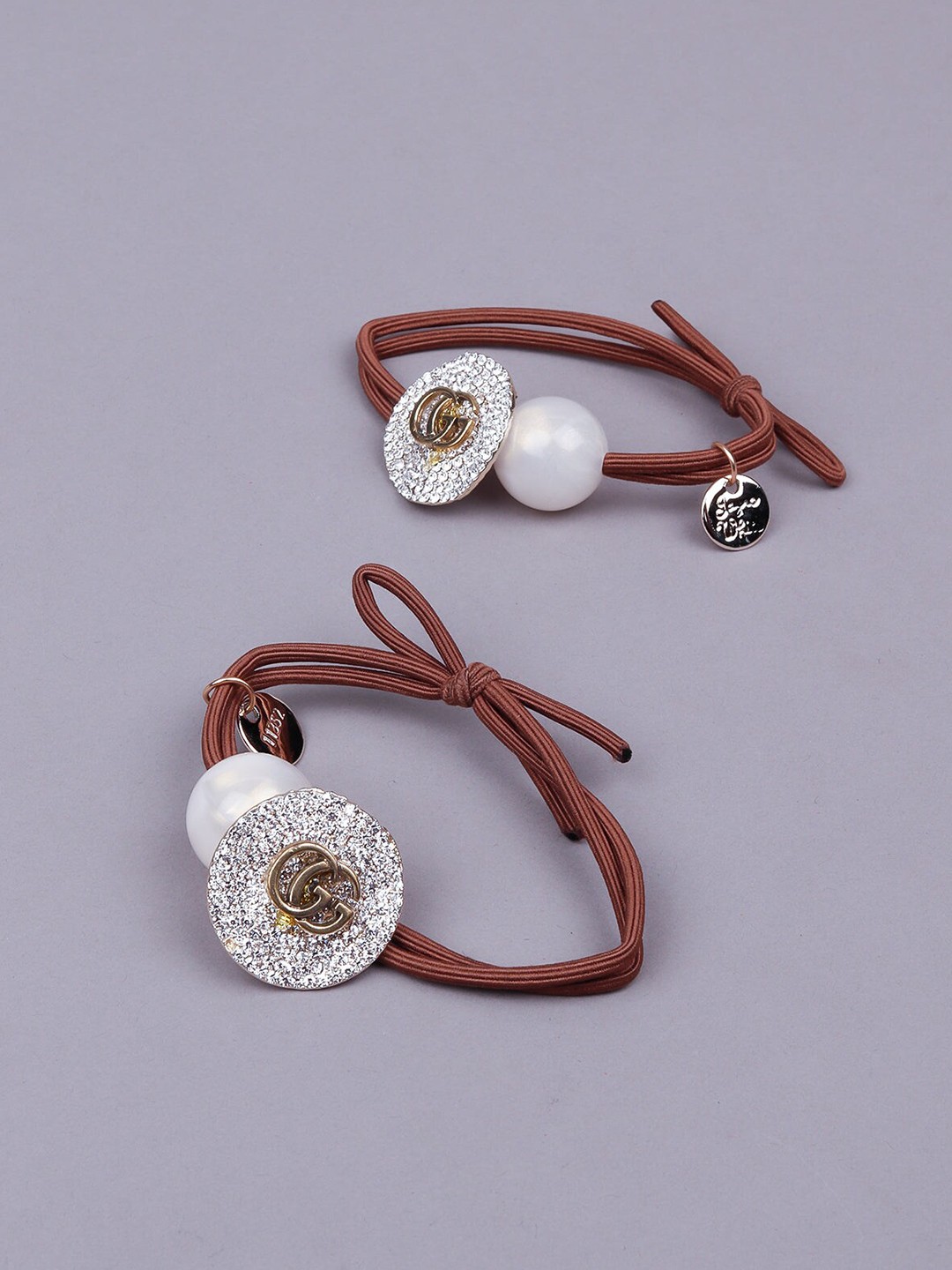 

ODETTE Women Brown & White Embellished Ponytail Holders