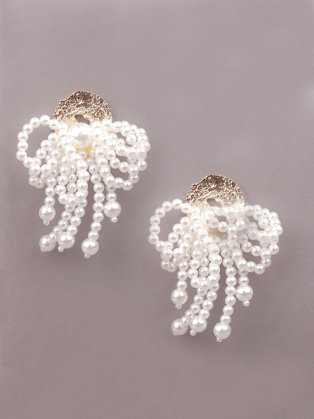 

ODETTE Gold-Toned & Off White Oval Studs Earrings