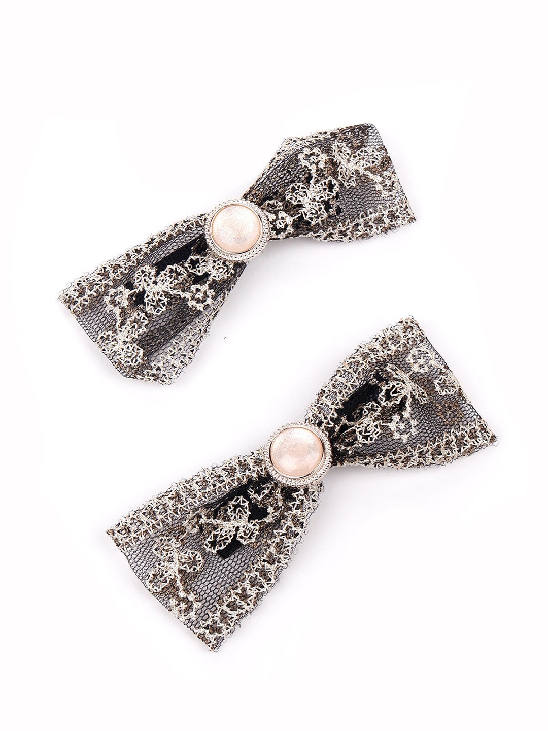 

ODETTE Women Set of 2 Silver-Toned Embellished Bow Alligator Clips