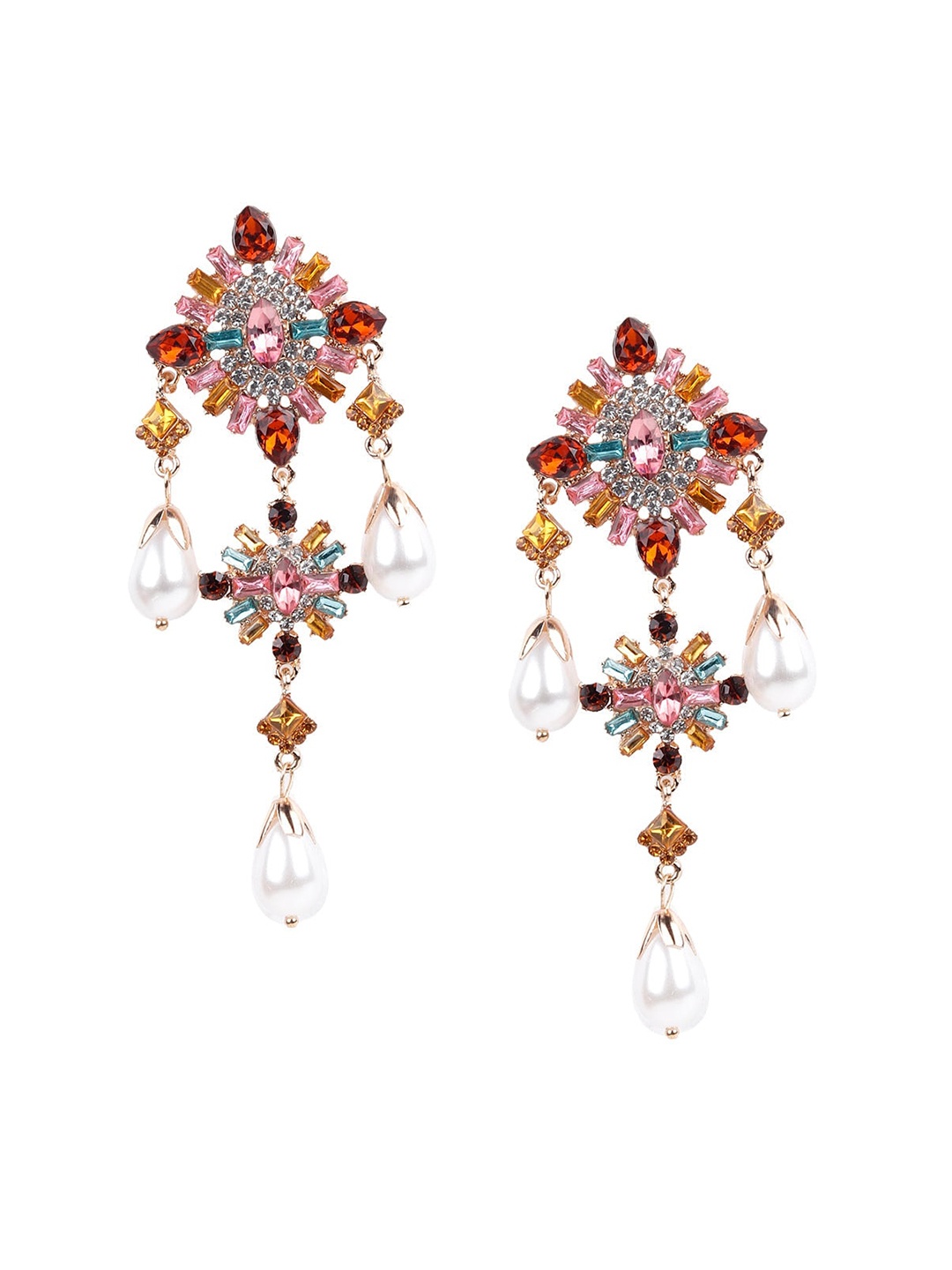 

ODETTE Multicoloured Stone-Studded Drop Earrings, Multi