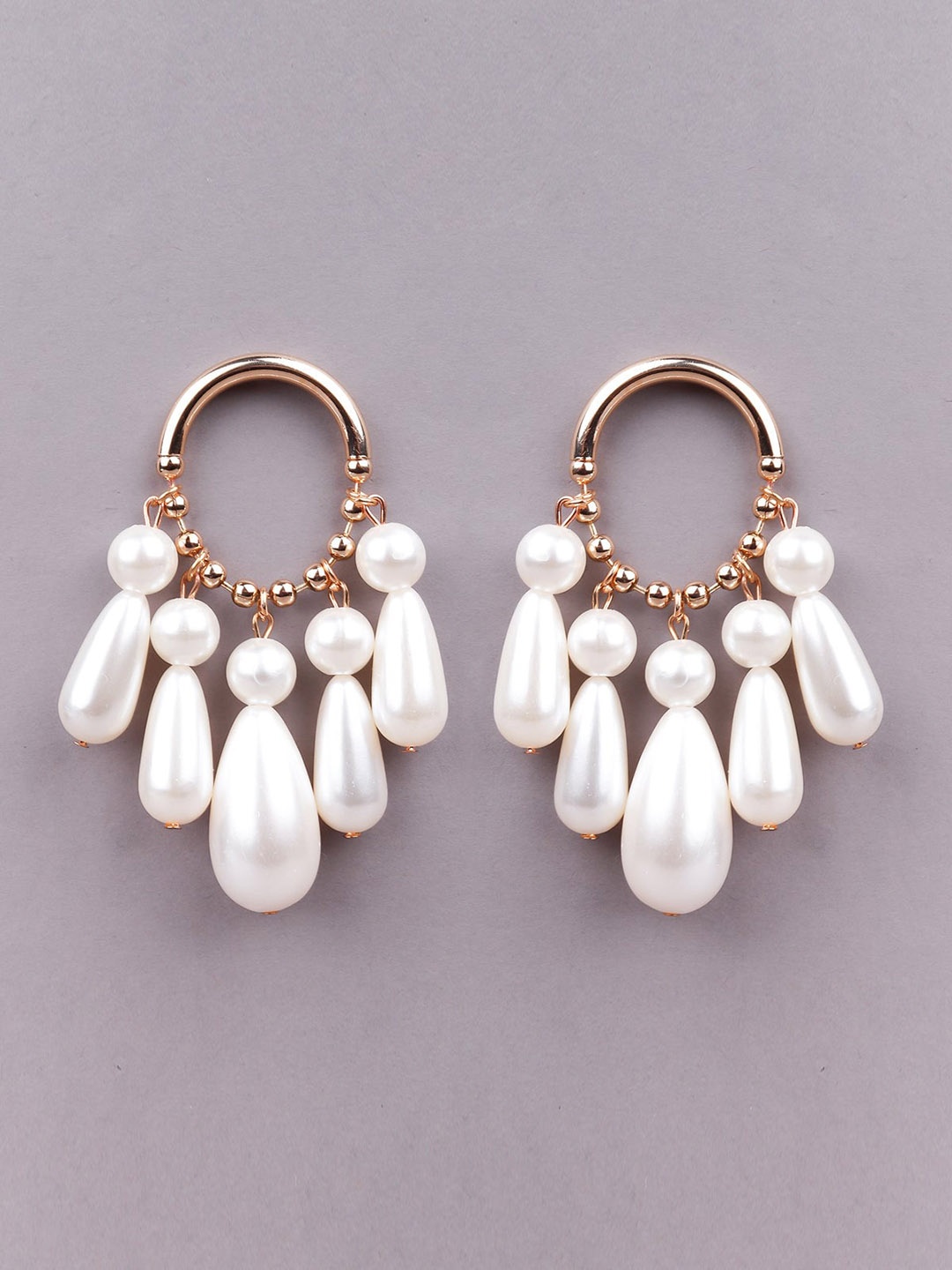 

ODETTE Gold-Toned & White Contemporary Drop Earrings