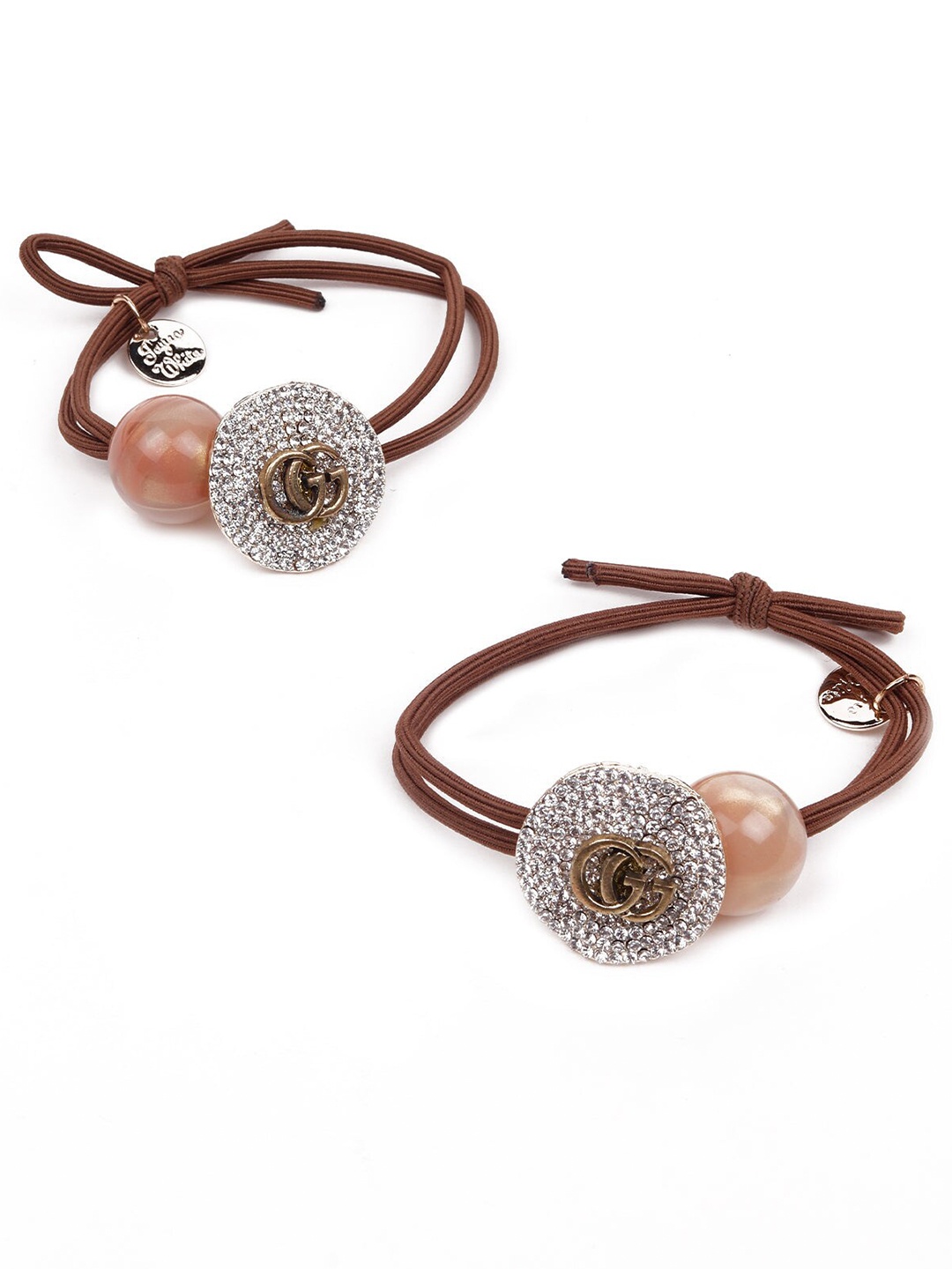 

ODETTE Women Brown Set of 2 Embellished Ponytail Holders