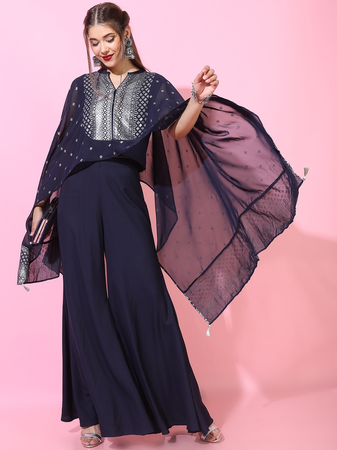 

Vishudh Women Navy Blue Printed Top with Palazzo