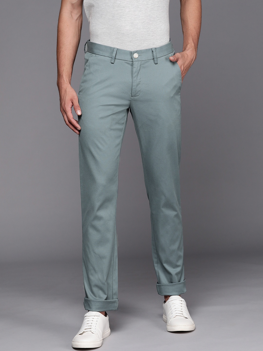 

Allen Solly Men Green Solid Slim Fit Trousers