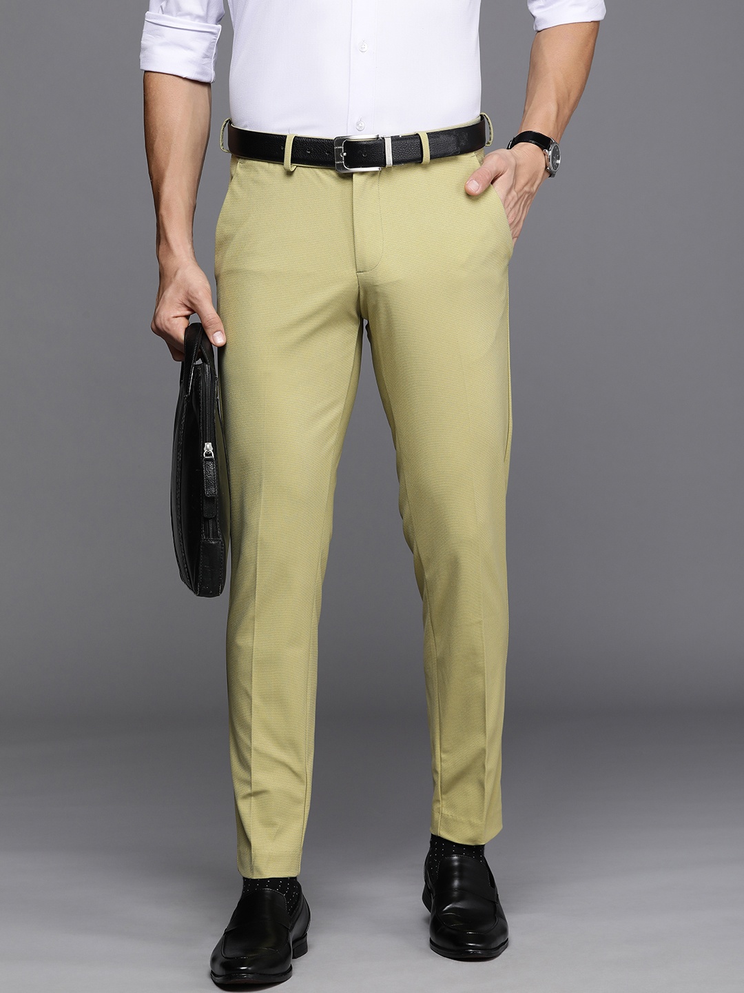 

Allen Solly Men Textured Mid Rise Formal Trousers, Khaki