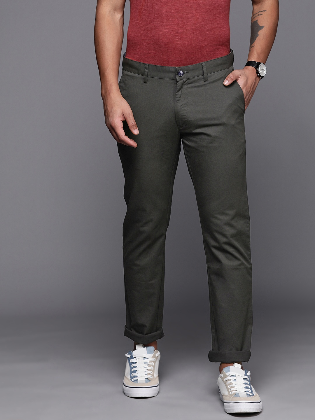 

Allen Solly Men Slim Fit Chinos, Olive