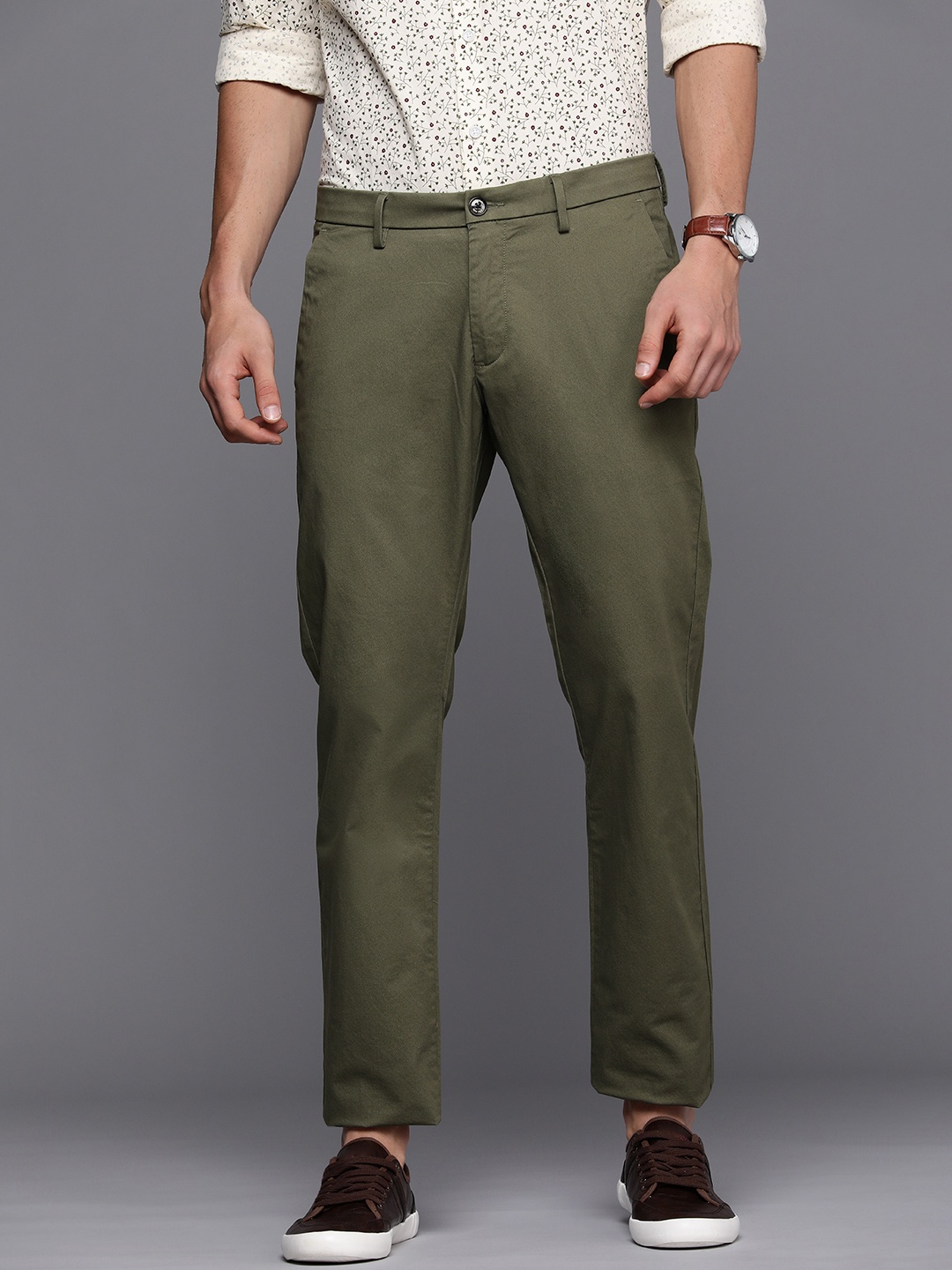 

Allen Solly Men Olive Green Slim Fit Trousers