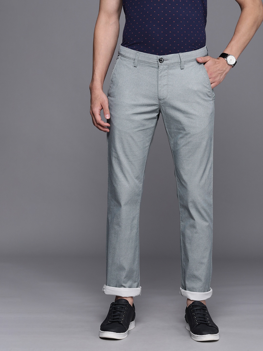 

Allen Solly Men Grey Textured Slim Fit Mid-Rise Regular Trousers