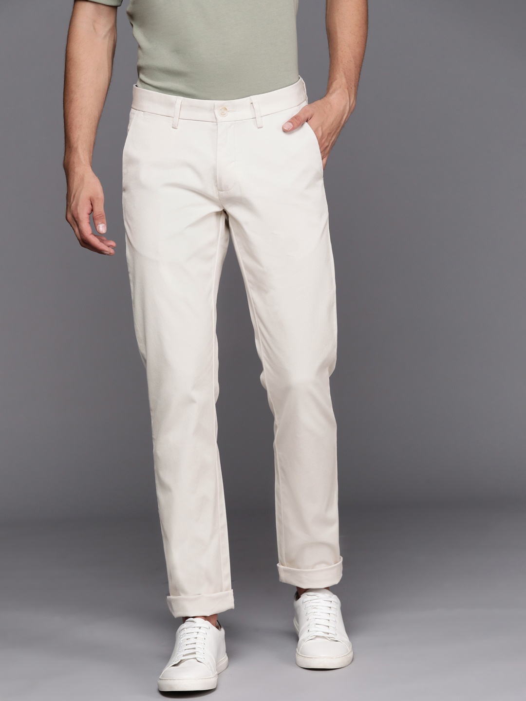

Allen Solly Men Cream-Coloured Slim Fit Trousers