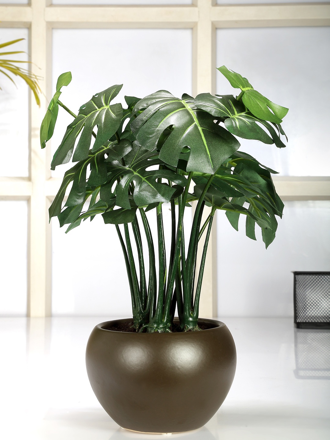 

Fourwalls Green & Brown Artificial Philodendron Bonsai Plant With Ceramic Pot