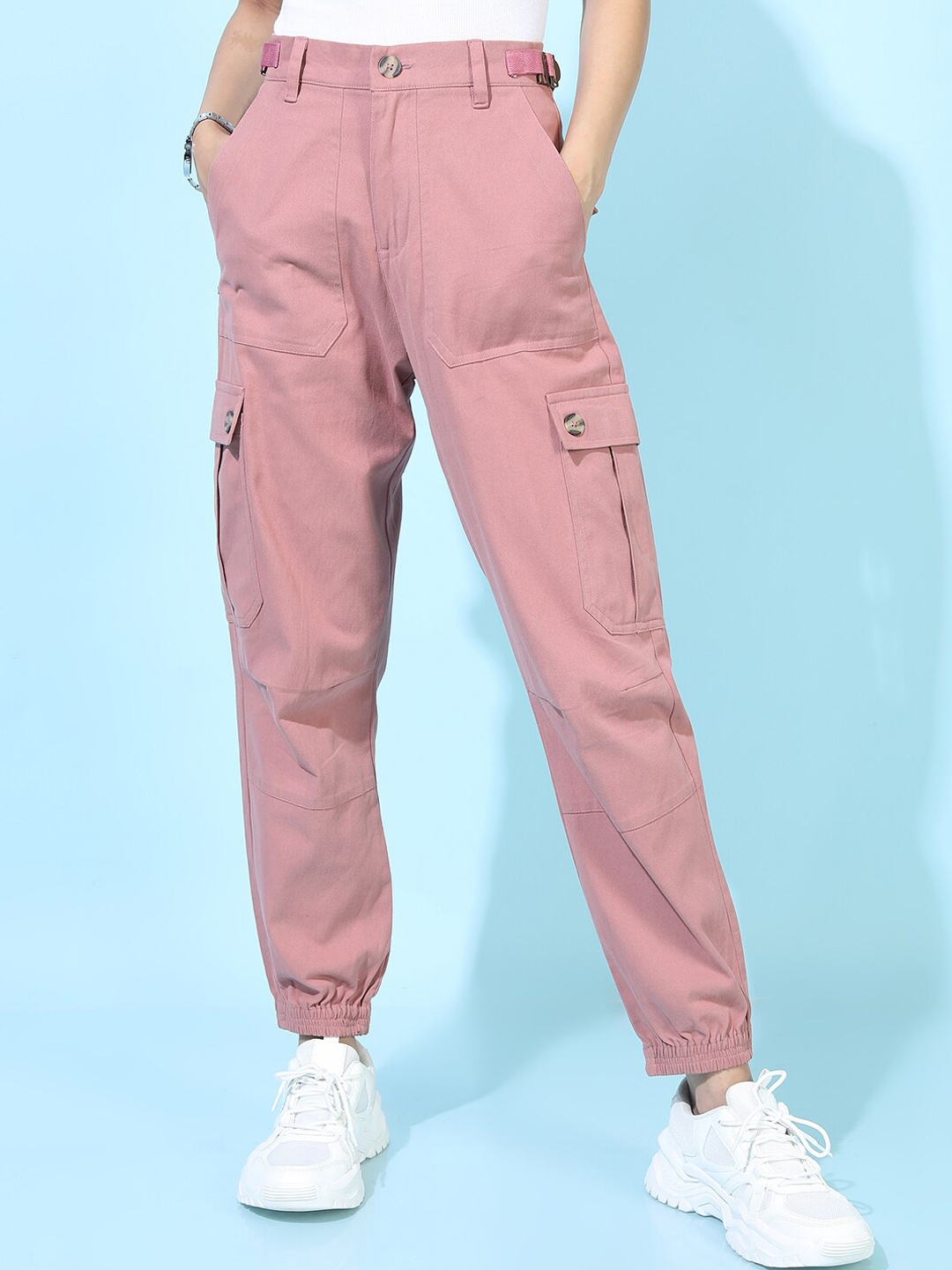 

Tokyo Talkies Women Tapered Fit Cargo Joggers, Rose