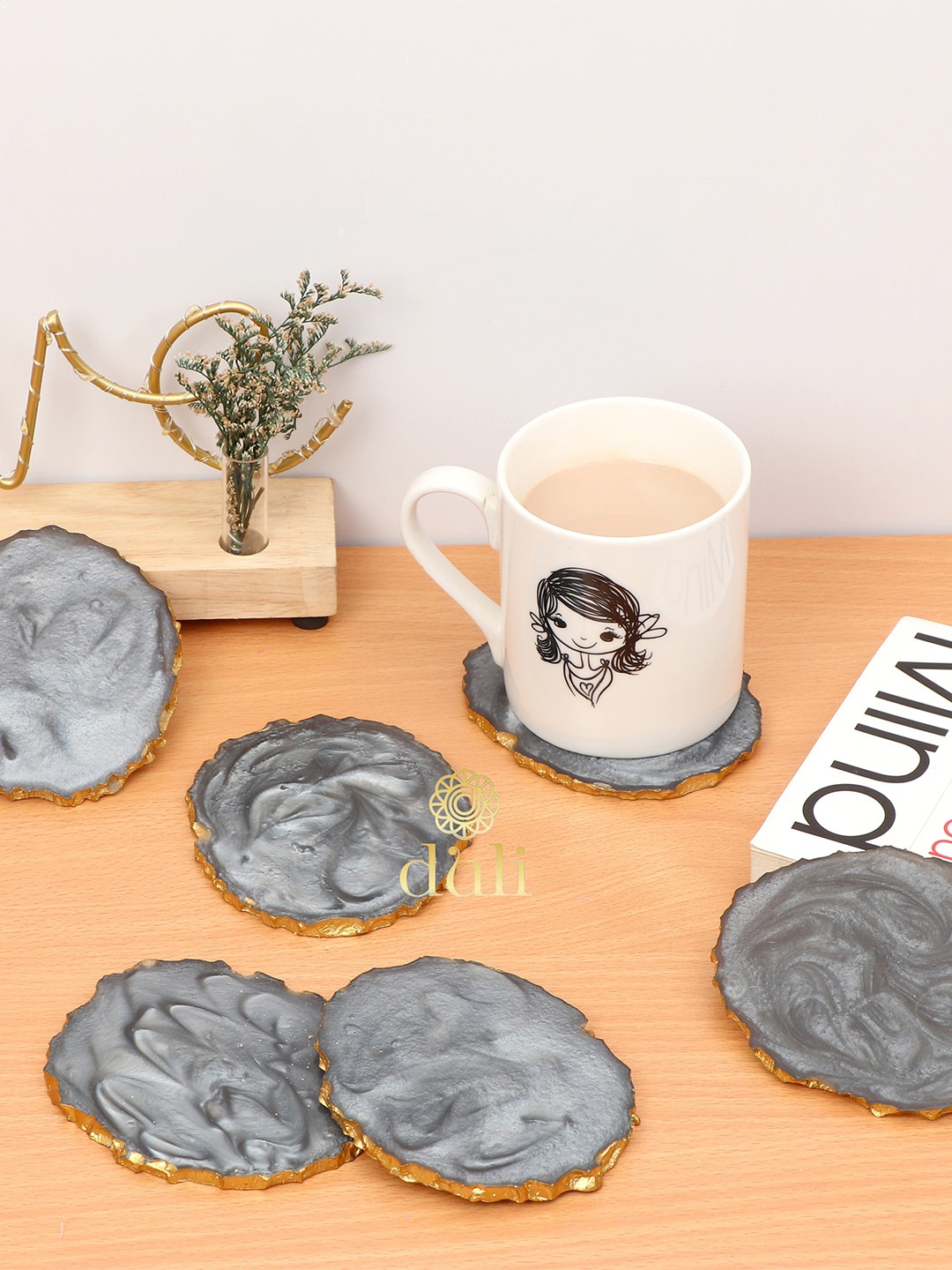 

DULI Unisex Set of 6 Grey Oval Textured Resin Coasters