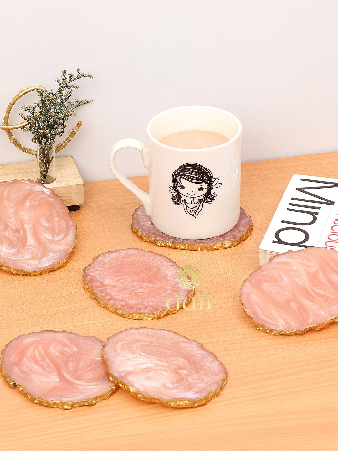

DULI Set of 6 Pink Oval Resin Coasters
