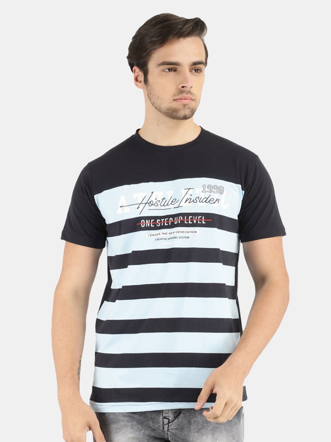 

V-Mart Men Blue & Black Printed Slim Fit T-shirt