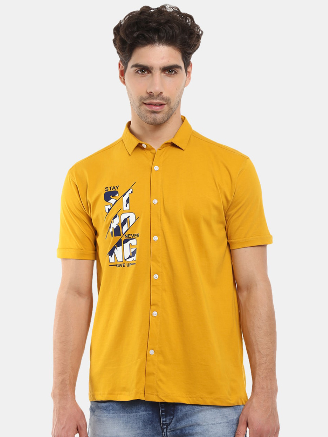 

V-Mart Men Mustard Printed Casual Shirt