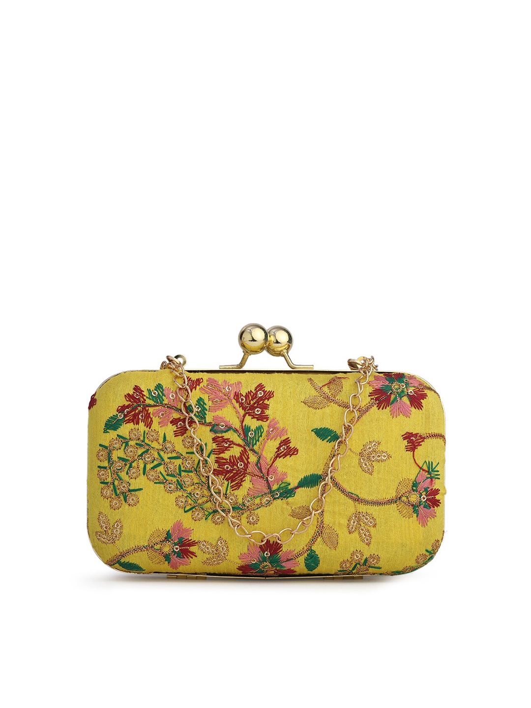 

gaura pakhi Yellow & Pink Embroidered Box Clutch