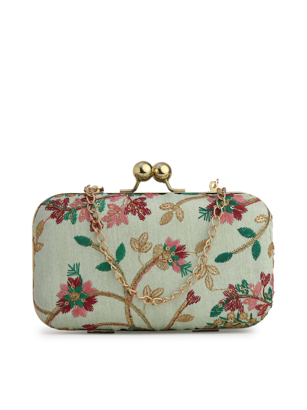 

gaura pakhi Off White & Gold-Toned Embroidered Box Clutch