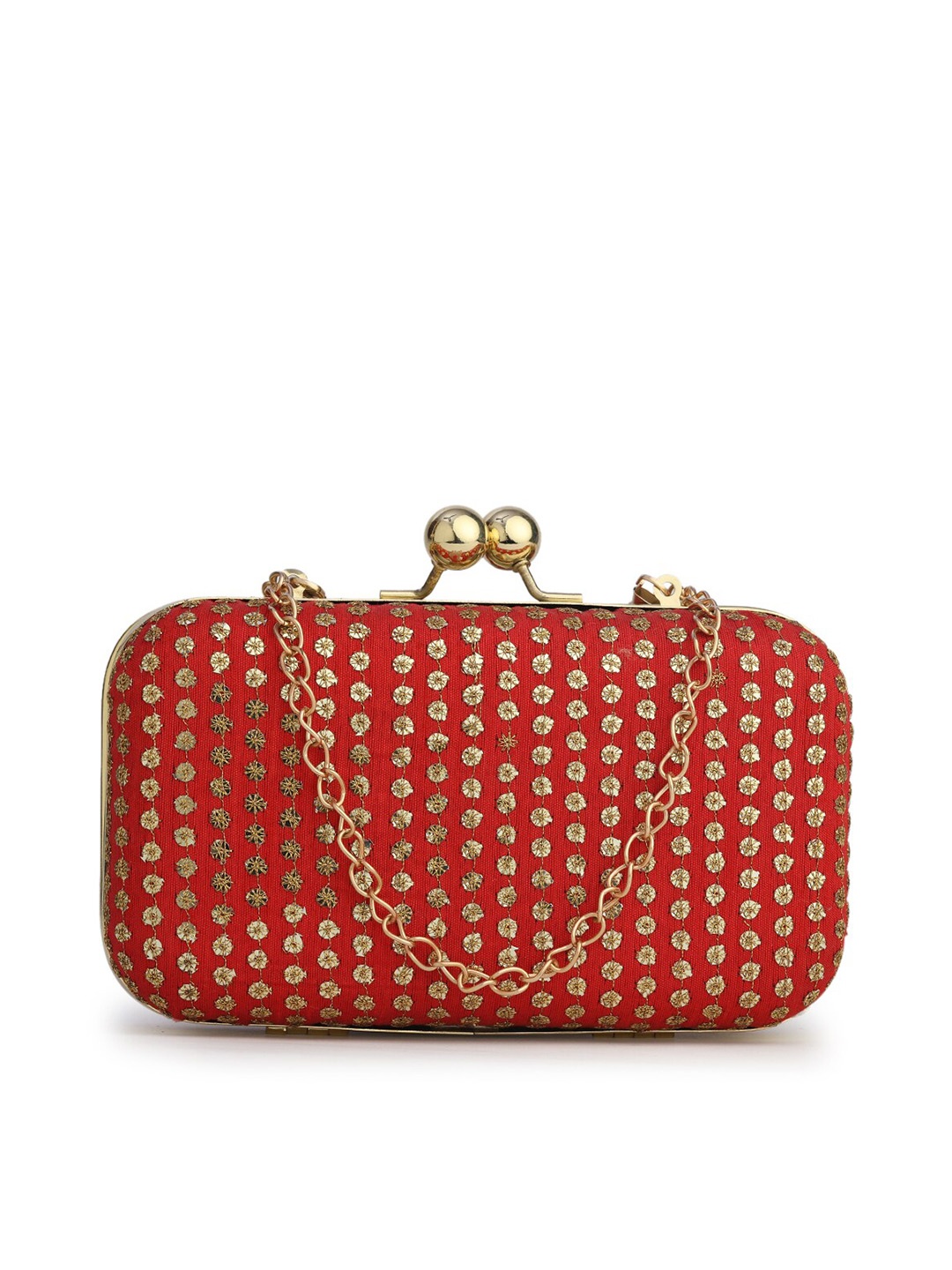 

gaura pakhi Red & Gold-Toned Embroidered Box Clutch