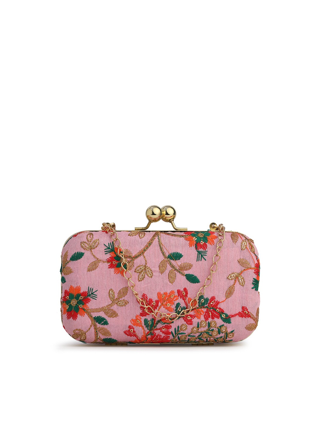 

gaura pakhi Pink & Orange Embroidered Box Clutch