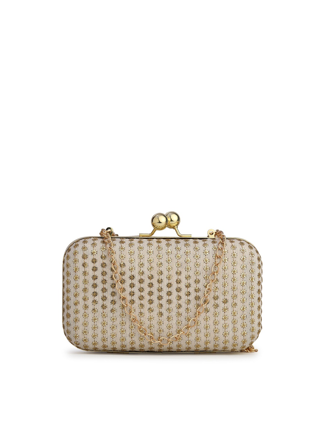 

gaura pakhi Off White & Gold-Toned Embroidered Box Clutch