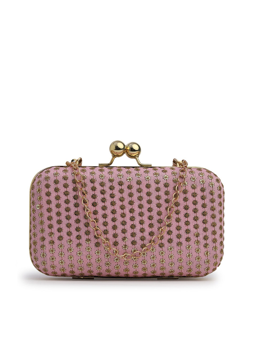 

gaura pakhi Pink & Gold-Toned Embroidered Box Clutch