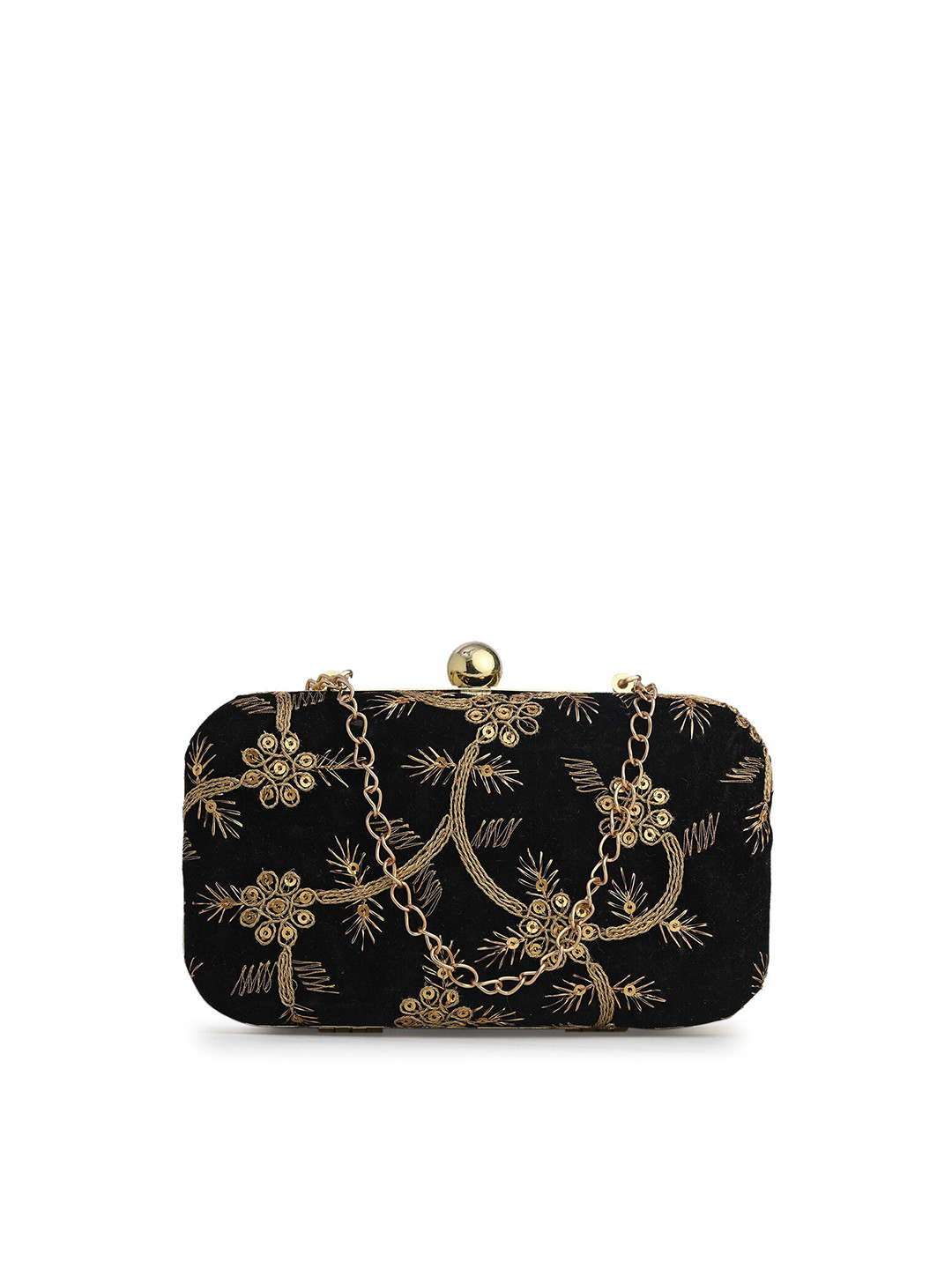 

gaura pakhi Black & Gold-Toned Embroidered Box Clutch