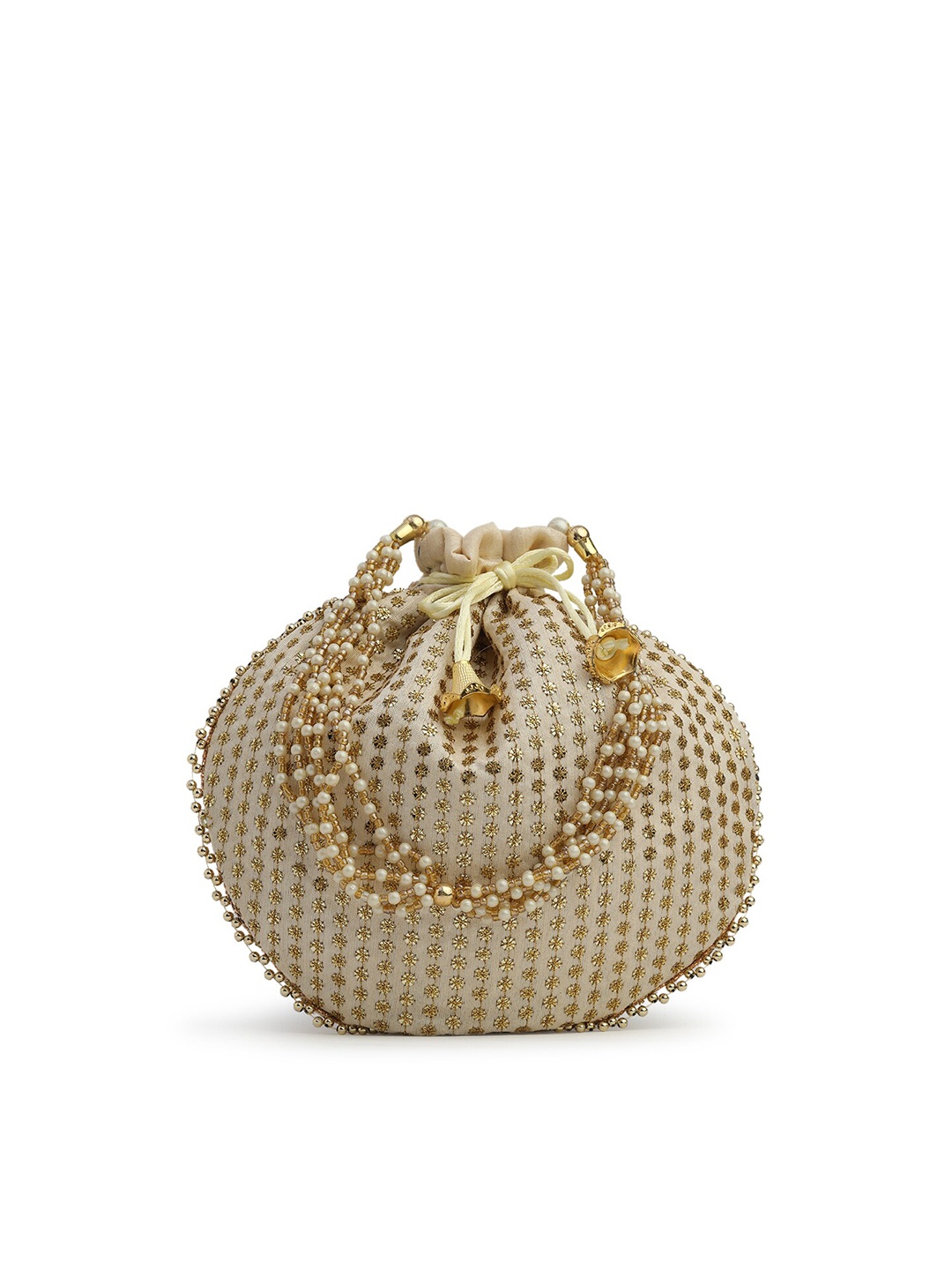 

gaura pakhi Off White & Gold-Toned Embroidered Potli Clutch