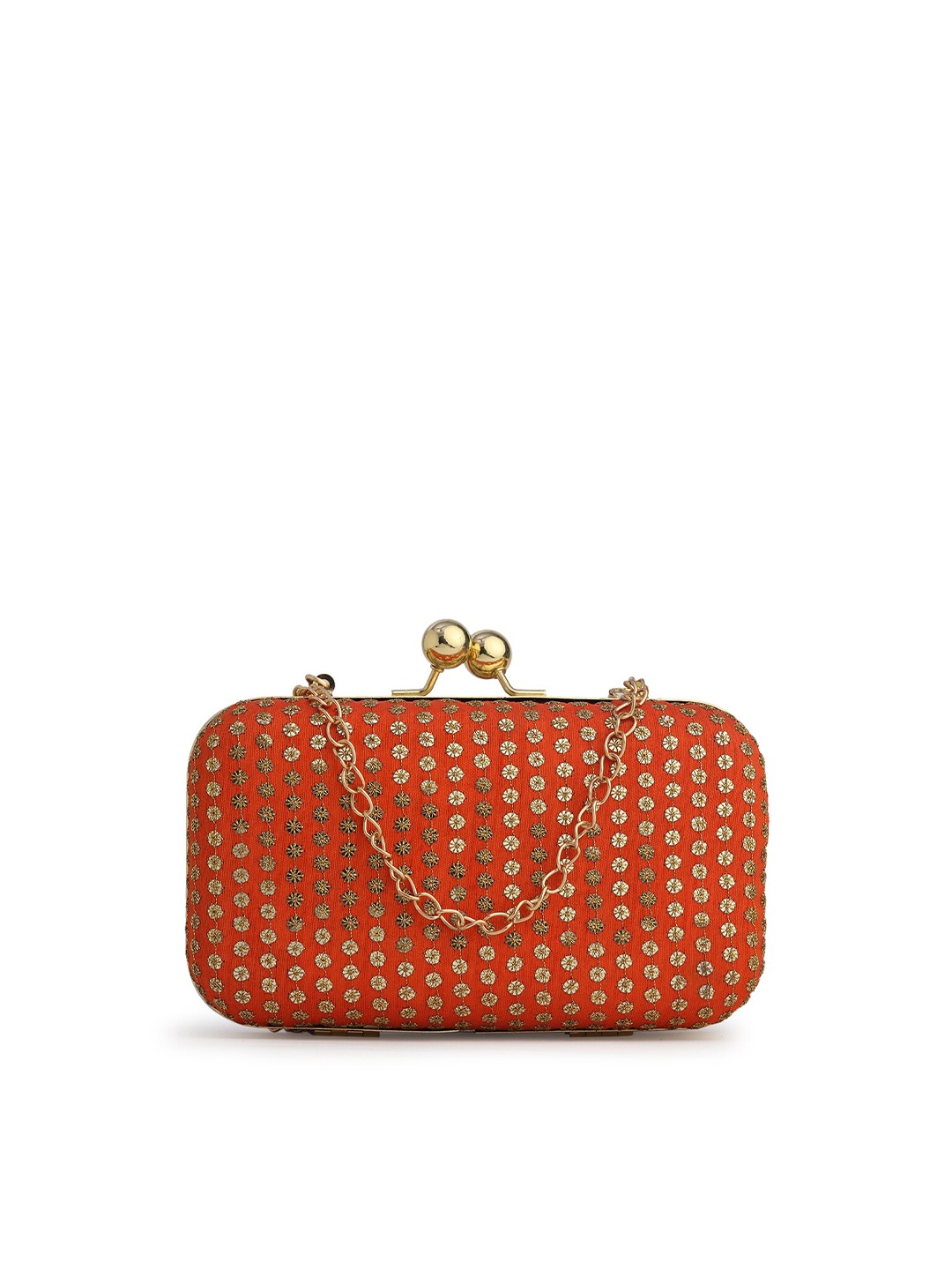 

gaura pakhi Orange & Gold-Toned Embroidered Box Clutch