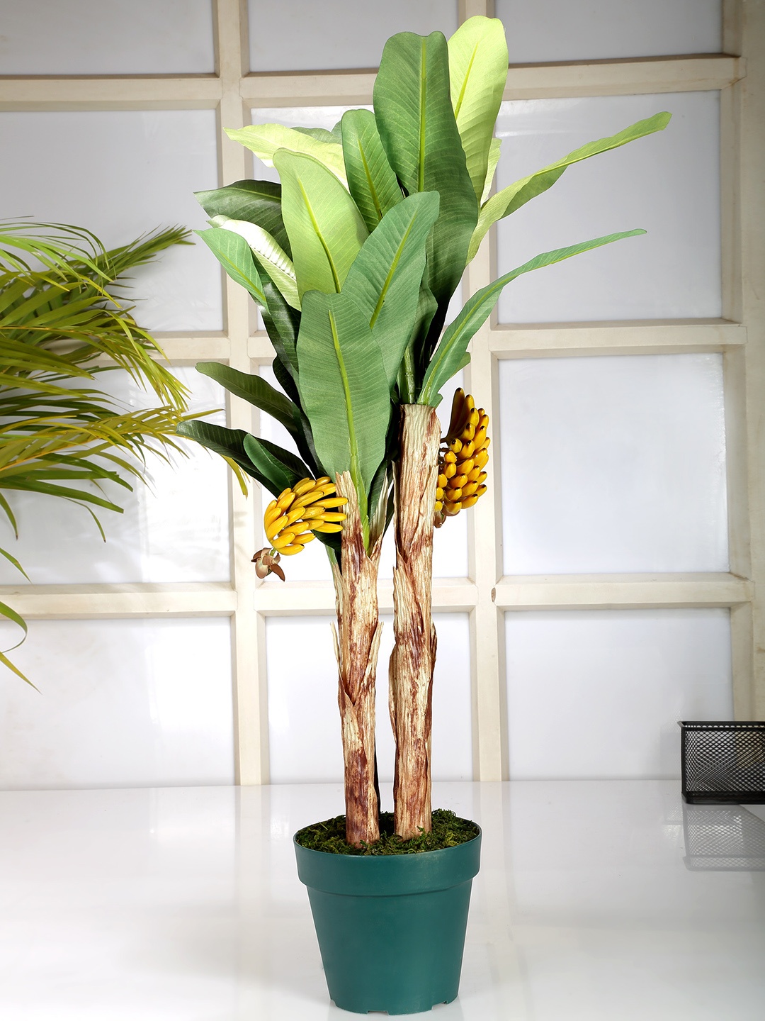 

Fourwalls Green & Yellow Artificial Banana Bonsai Plant With Plastic Pot