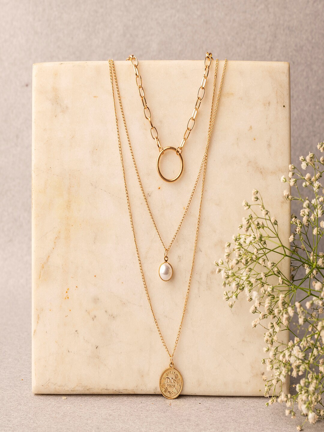 

Jewelz Gold-Plated White Beaded Layered Necklace