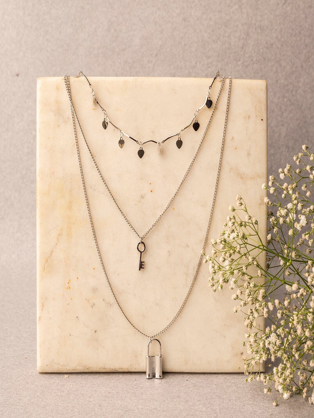 

Jewelz Silver-Toned Silver-Plated Layered Necklace