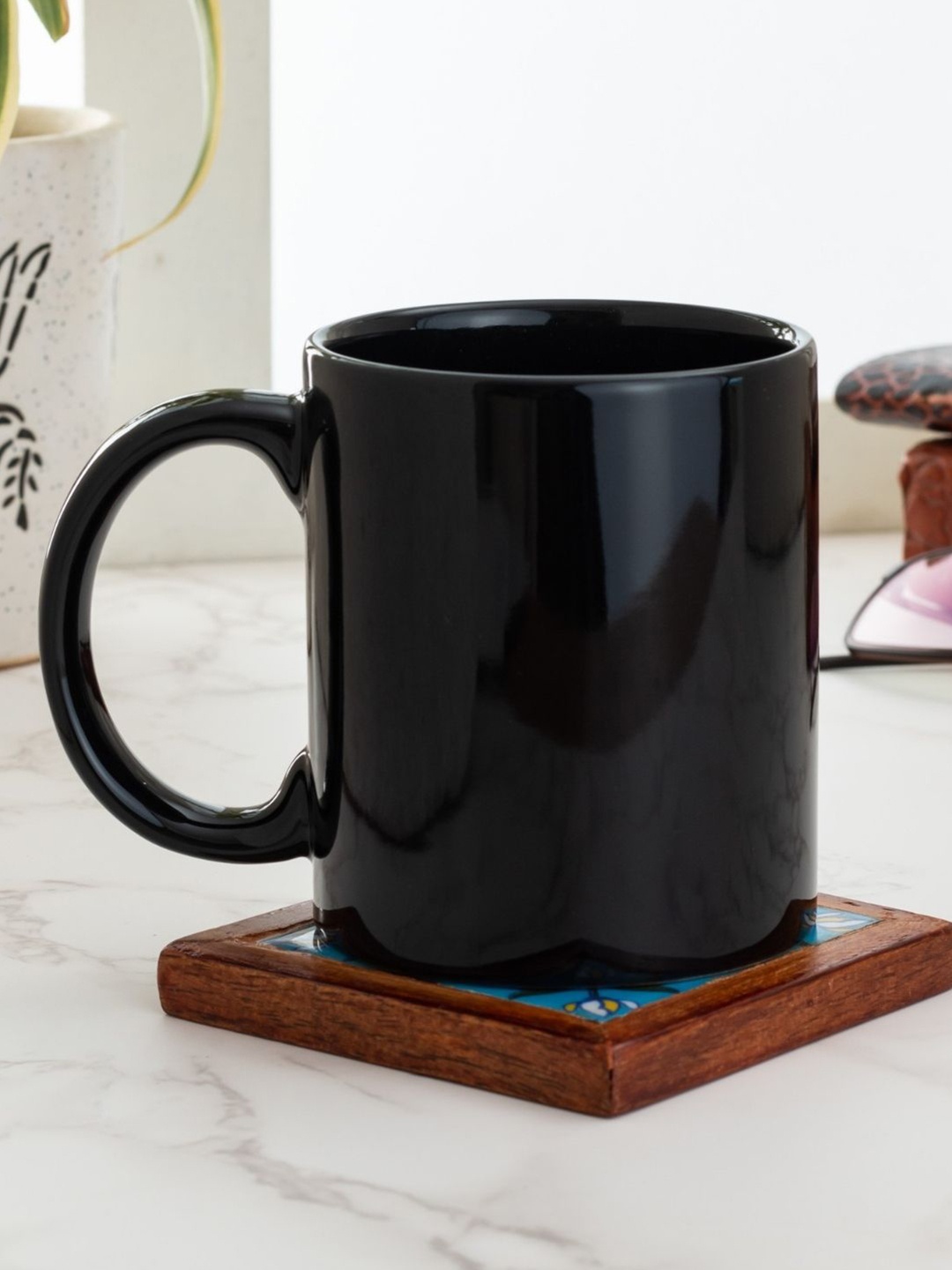 

CLAY CRAFT Set of 4 Black Solid Ceramic Glossy Mugs