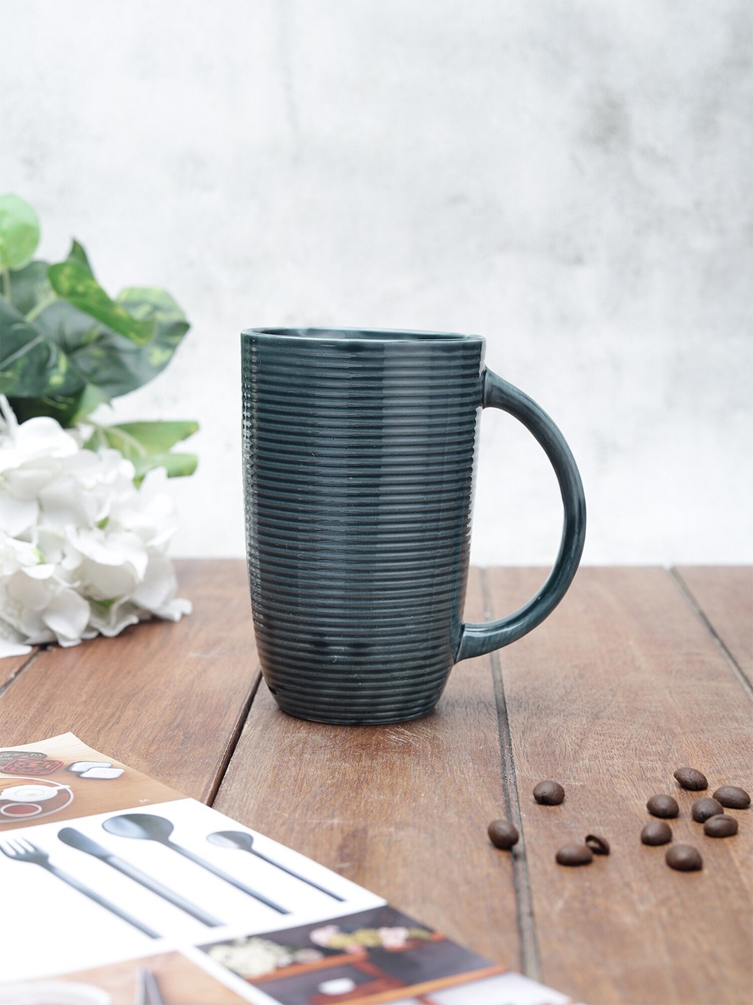 

CLAY CRAFT Black Textured Ceramic Glossy Mug