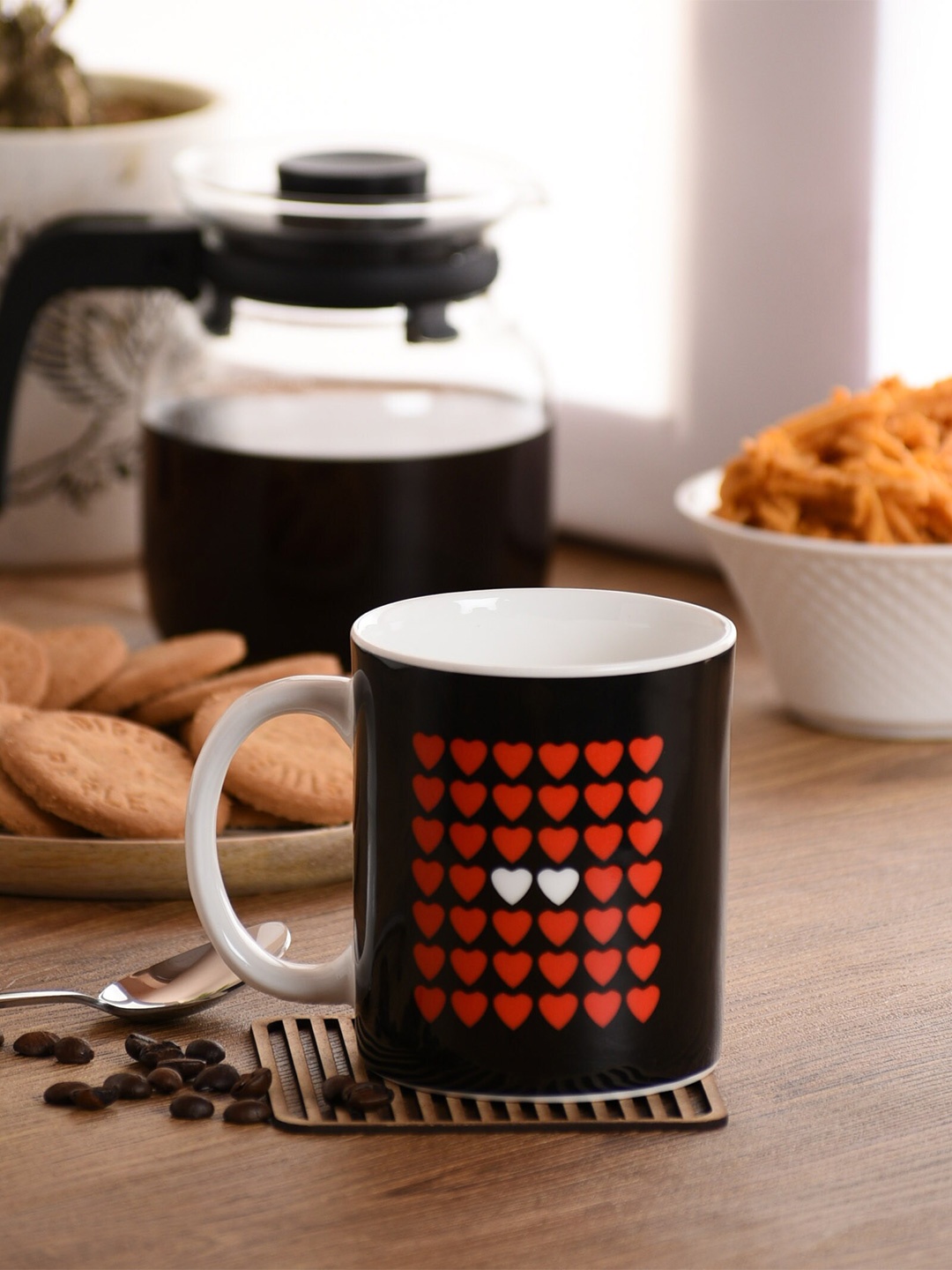 

CLAY CRAFT Black & Red Printed Ceramic Mug