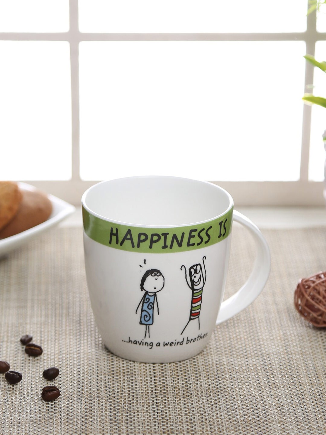 

CLAY CRAFT White & Green Printed Ceramic Glossy Mug