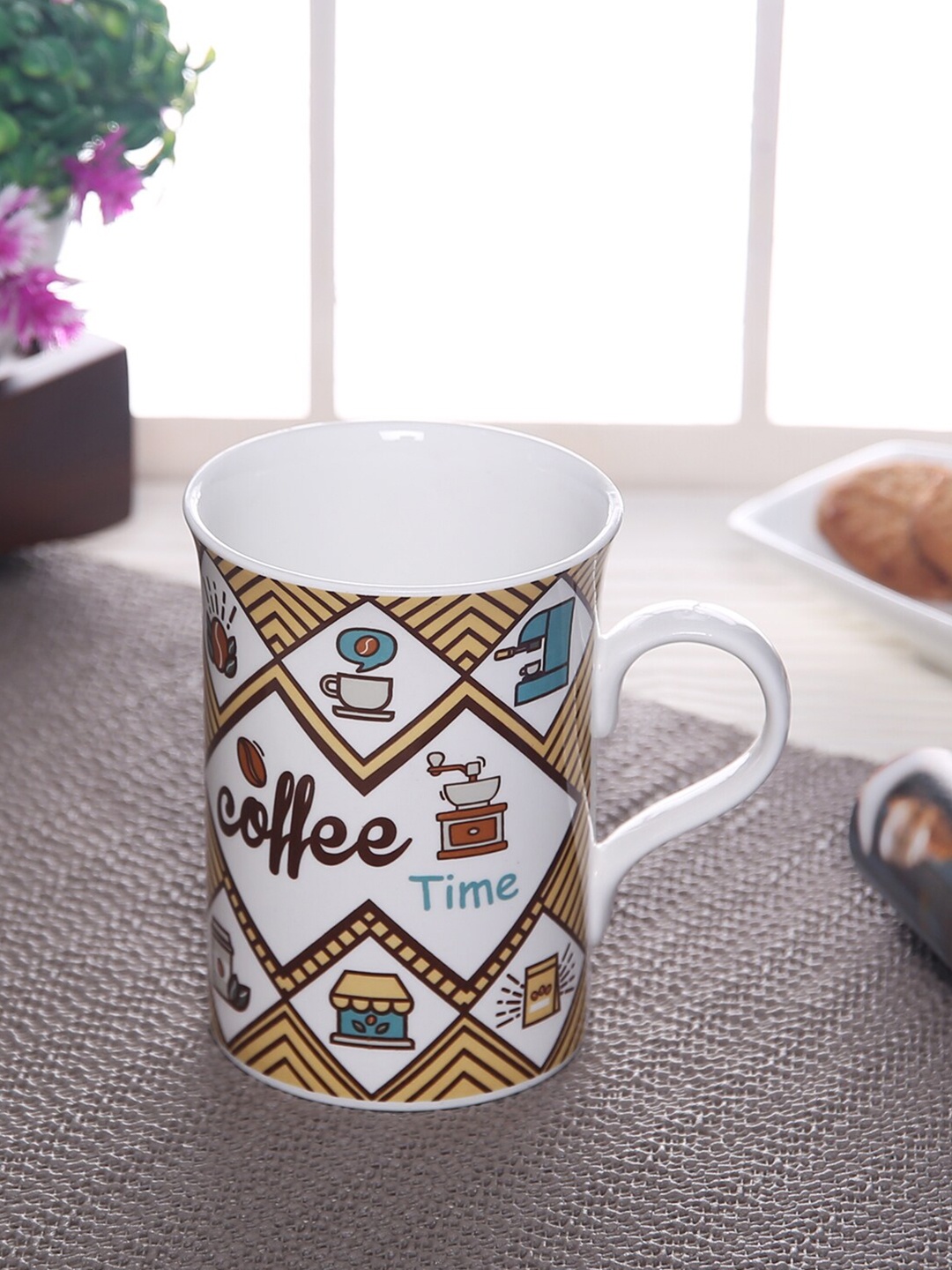 

CLAY CRAFT White & Brown Printed Ceramic Glossy Mug