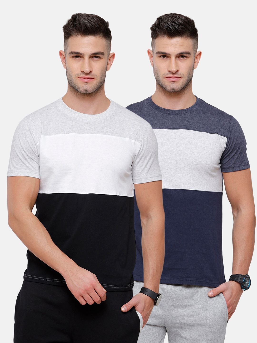 

MADSTO Men Black & Navy 2 Slim Fit T-shirt