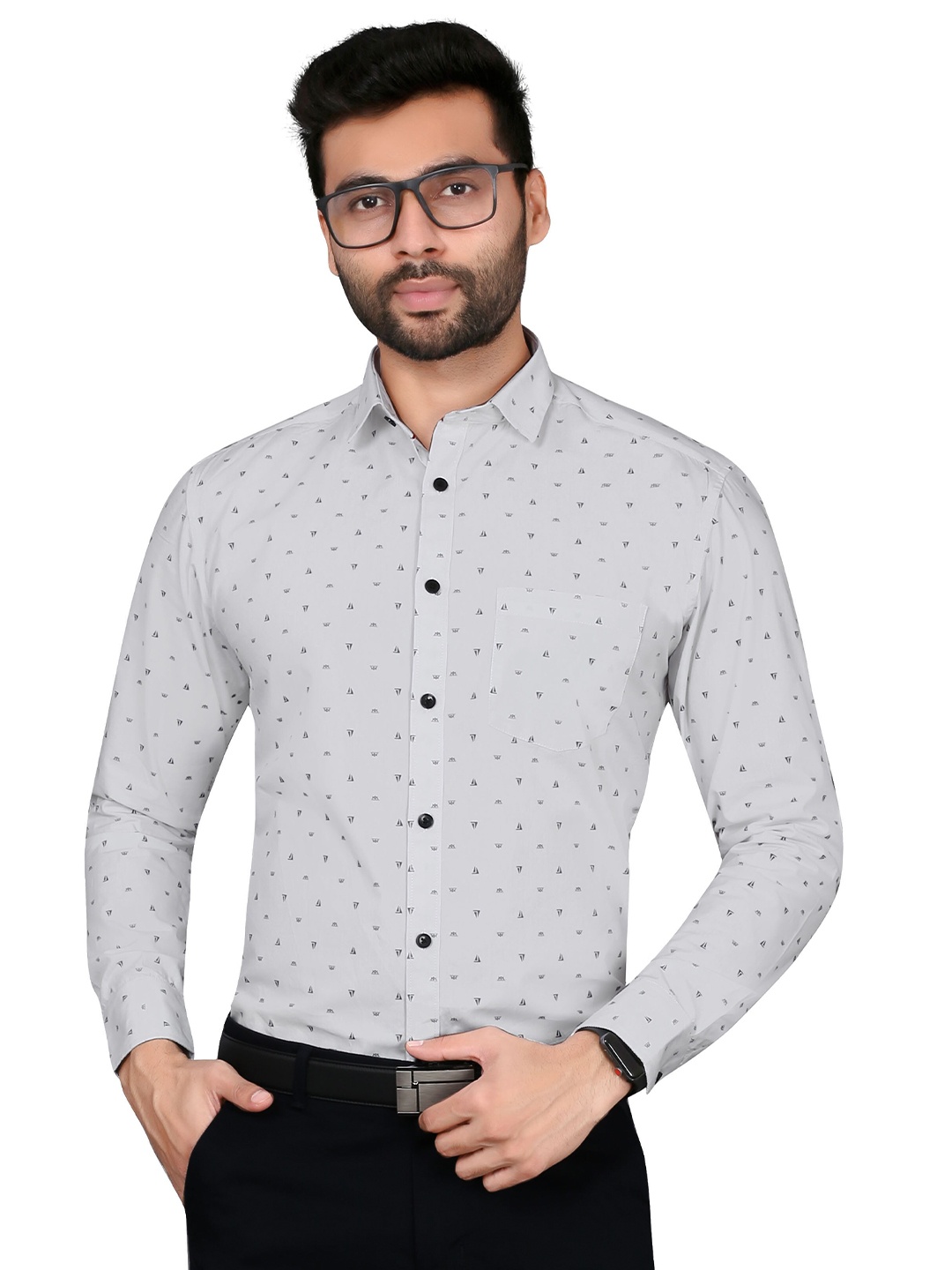 

5TH ANFOLD Men White Slim Fit Printed Formal Shirt
