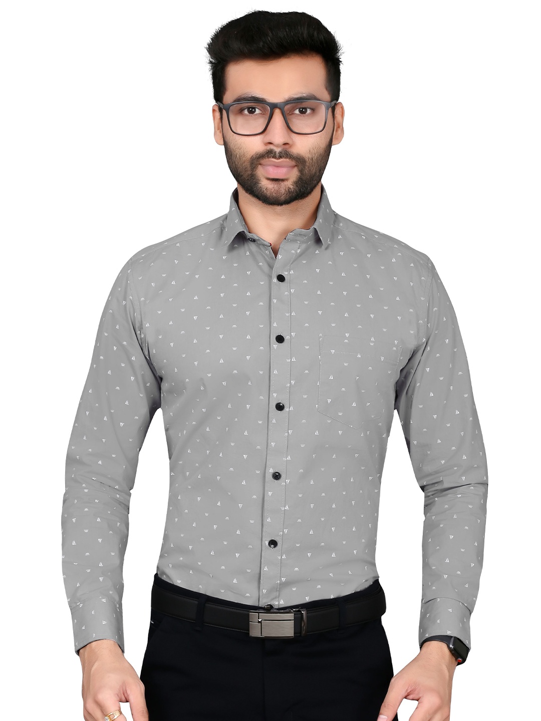 

5TH ANFOLD Men Grey Slim Fit Printed Formal Shirt